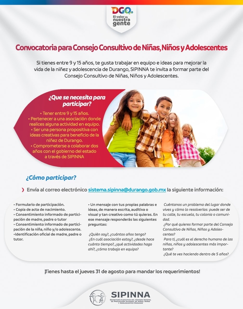 Convocatoria para el Consejo Consultivo de niñas, Niños y Adolescentes –  Secretaría General del Estado